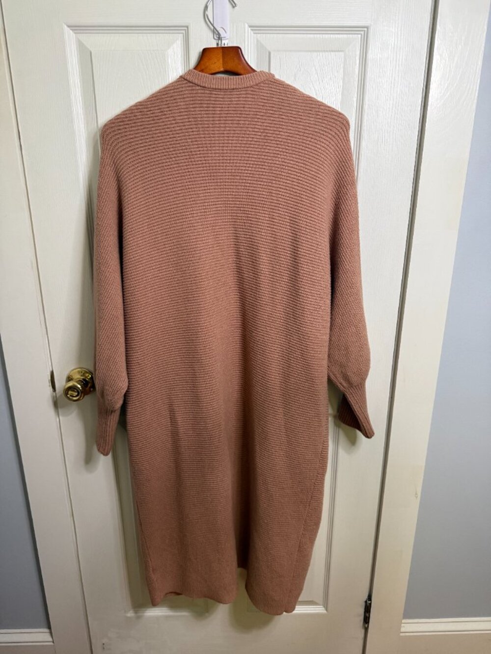 Express Dusty Rose Ribbed Longline Duster Cardigan Sweater Sz L - Picture 2 of 2